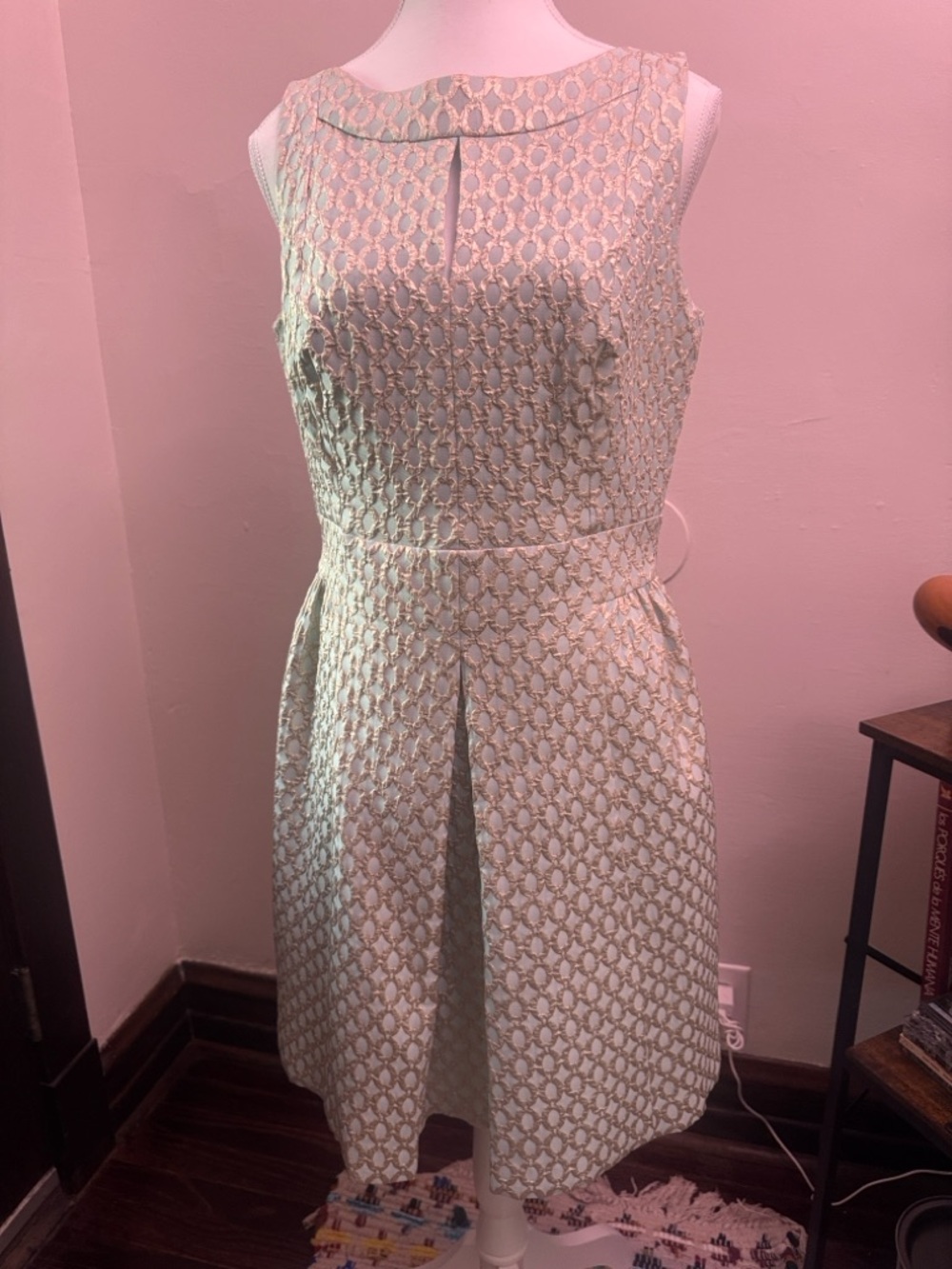 Ralph Lauren Cream and Gold Brocade Midi Dress